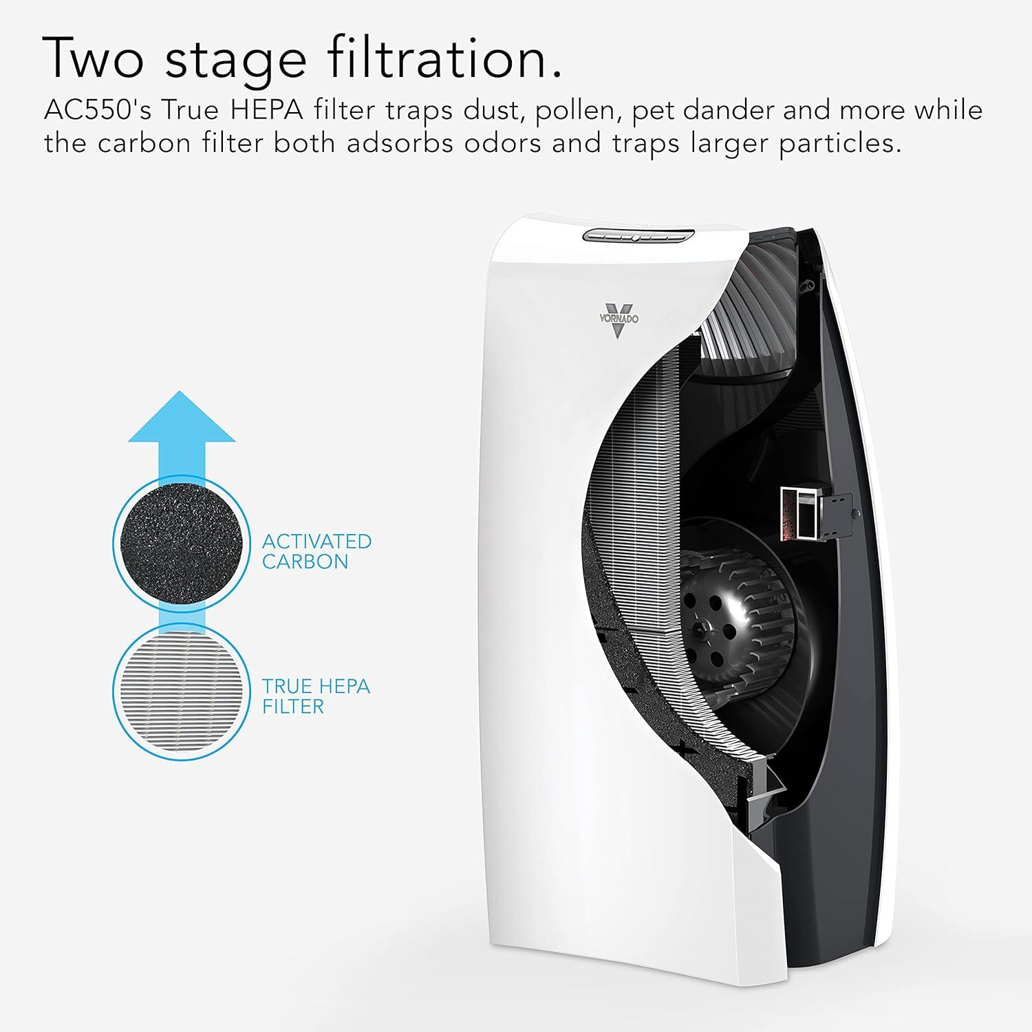 imageVornado AC550 Air Purifier with True HEPA Filter Captures Allergens Smoke Odors Pollen Dust Mold Spores Pet Dander Ice WhiteAC550