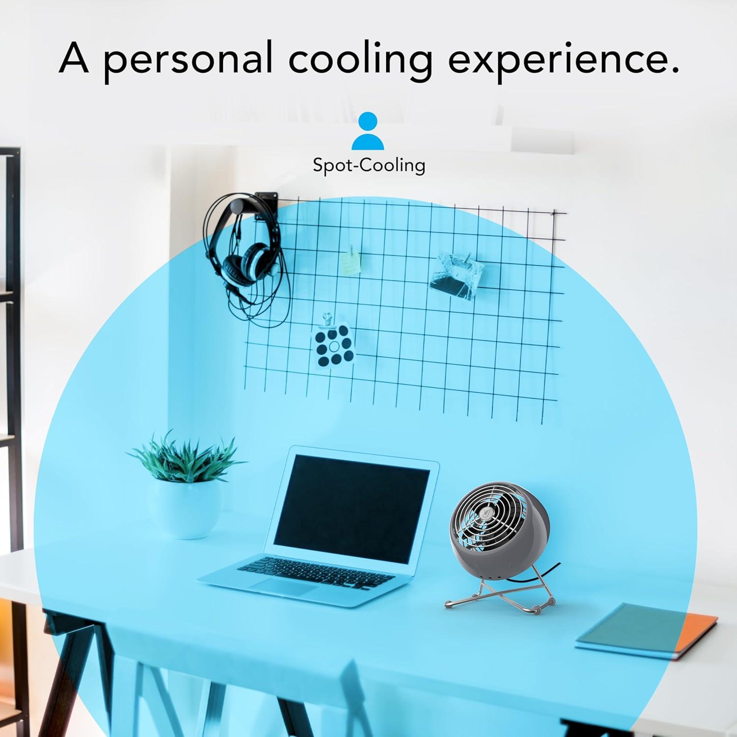 imageVornado VFAN Mini Modern Vintage Fan Retro Metal Air Circulator Fan for Desk ampamp Bedside 2 Speeds Adjustable Tilt Personal Cooling with Targeted Airflow Quiet Fan Storm Gray