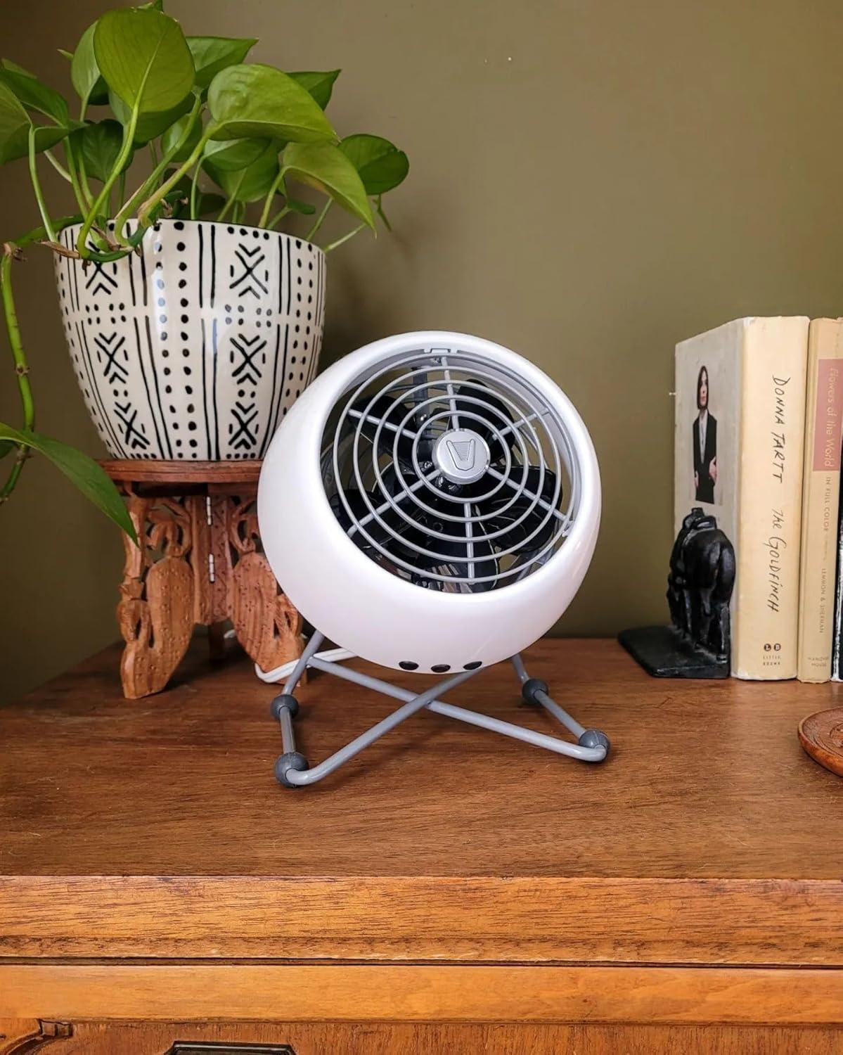 imageVornado VFAN Mini Modern Vintage Fan Retro Metal Air Circulator Fan for Desk ampamp Bedside 2 Speeds Adjustable Tilt Personal Cooling with Targeted Airflow Quiet Fan Ice White