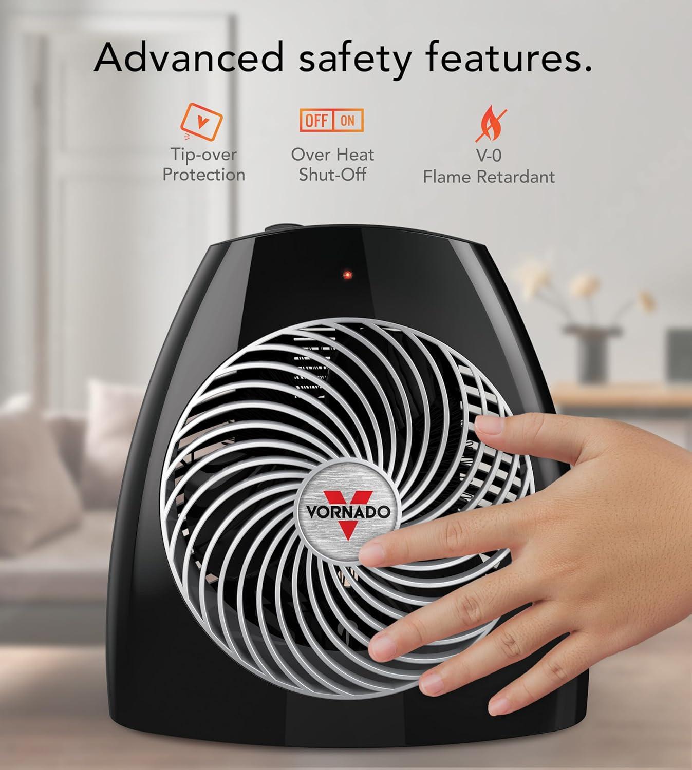 imageVornado MVH 2025 Space Heater 3 Heat Settings Adjustable Thermostat TipOver Protection Auto Safety ShutOff System Indoor Use Whole Room Heating BlackMedium 2025 Model