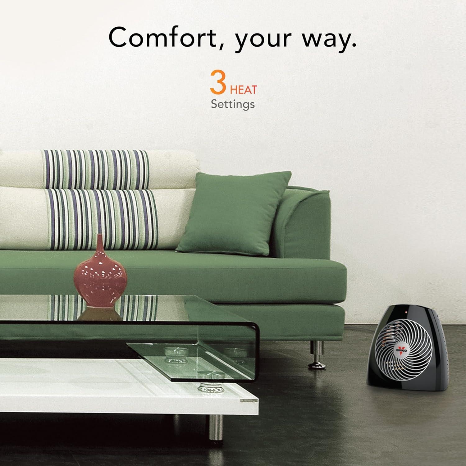 imageVornado MVH 2025 Space Heater 3 Heat Settings Adjustable Thermostat TipOver Protection Auto Safety ShutOff System Indoor Use Whole Room Heating BlackMedium 2025 Model