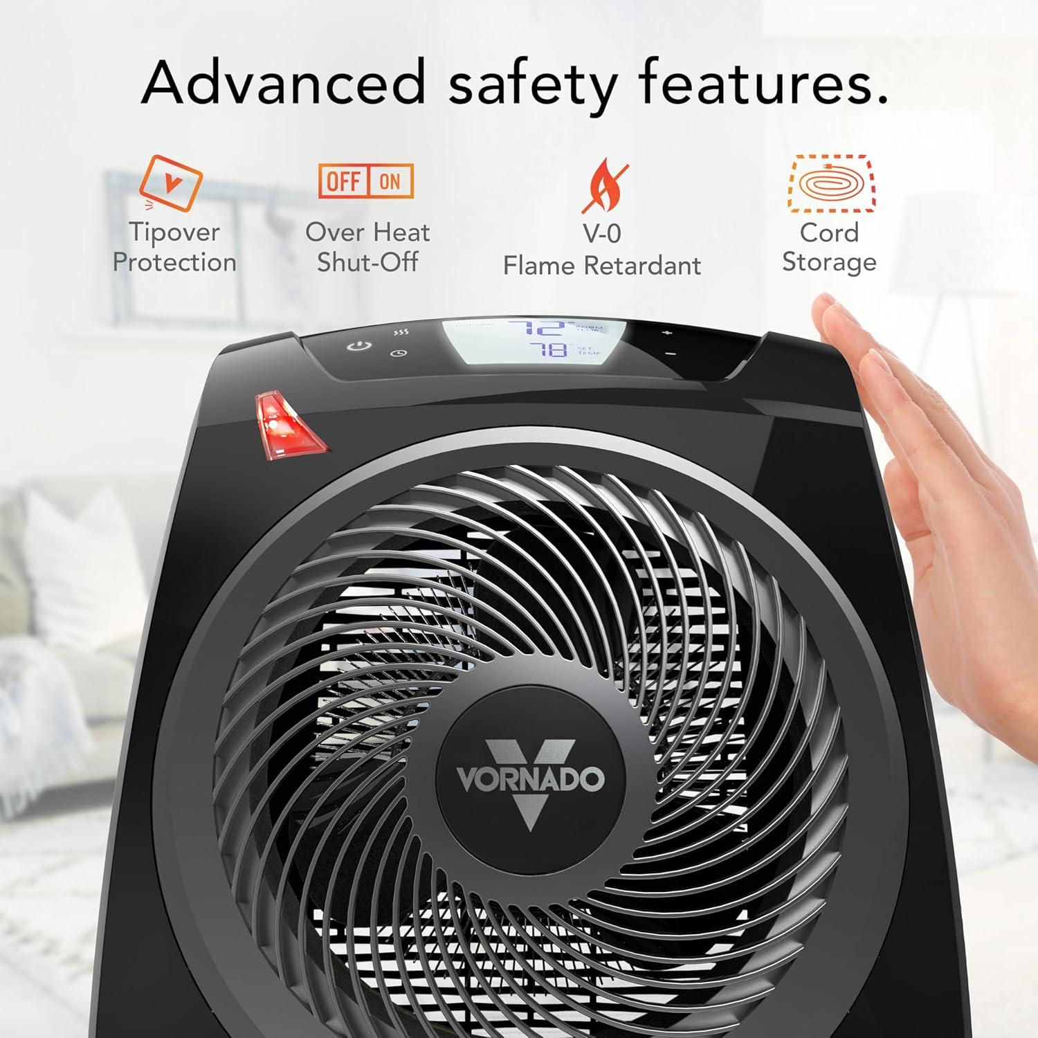 imageVornado TAVH10 2025 Space Heater with Remote for Home Fan Only Option Digital Display with Adjustable Thermostat Advanced Safety Features Timer Auto Climate Control Heater for Bedroom BlackTAVH10 2025 Model