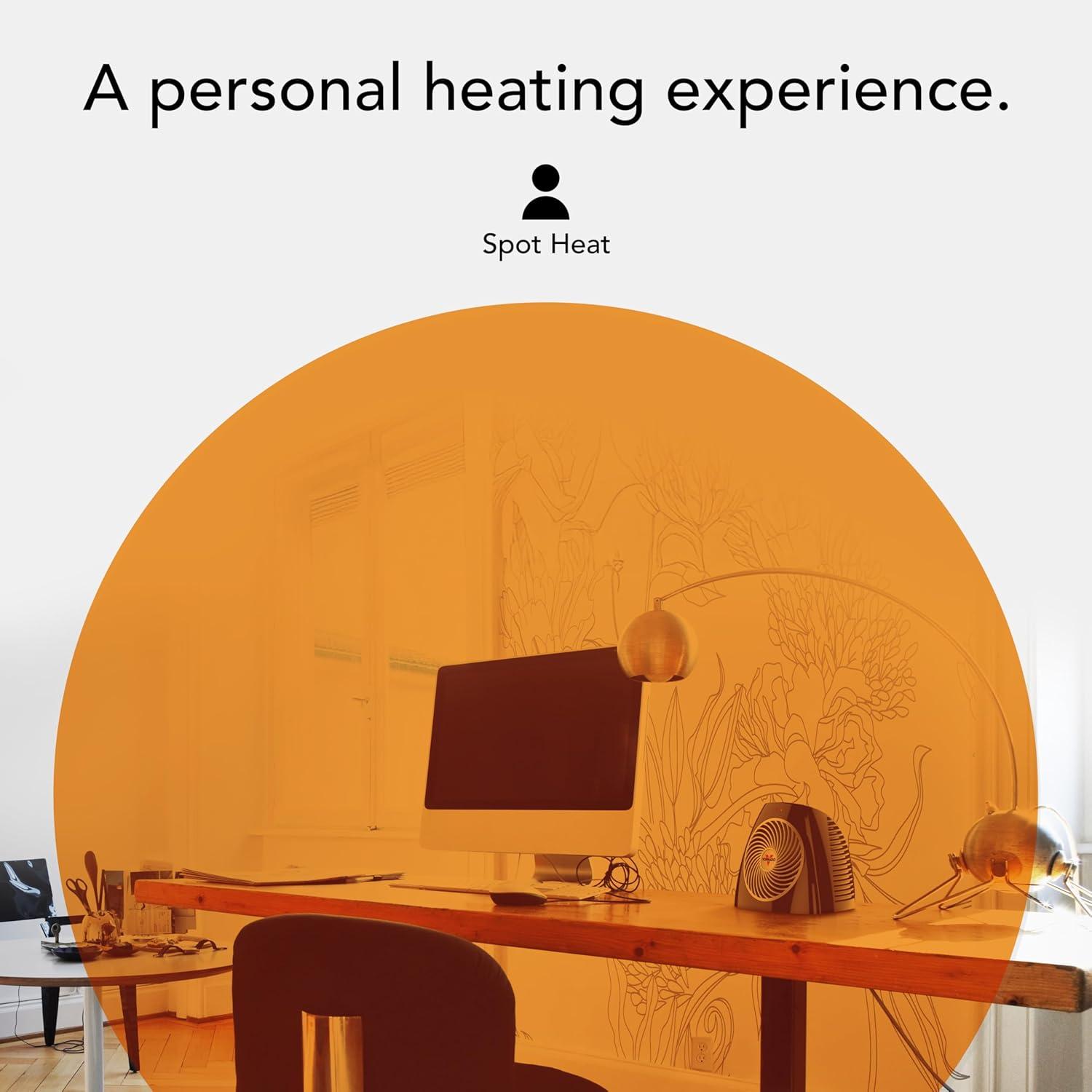 imageVornado VH202 2025 Personal Space Heater Advanced Safety Features 2 Heat Settings Direct Heating Fan Only Setting CoolTouch Exterior Signature Vortex Heat Circulation Gentle Heating BlackVH202 2024 Model