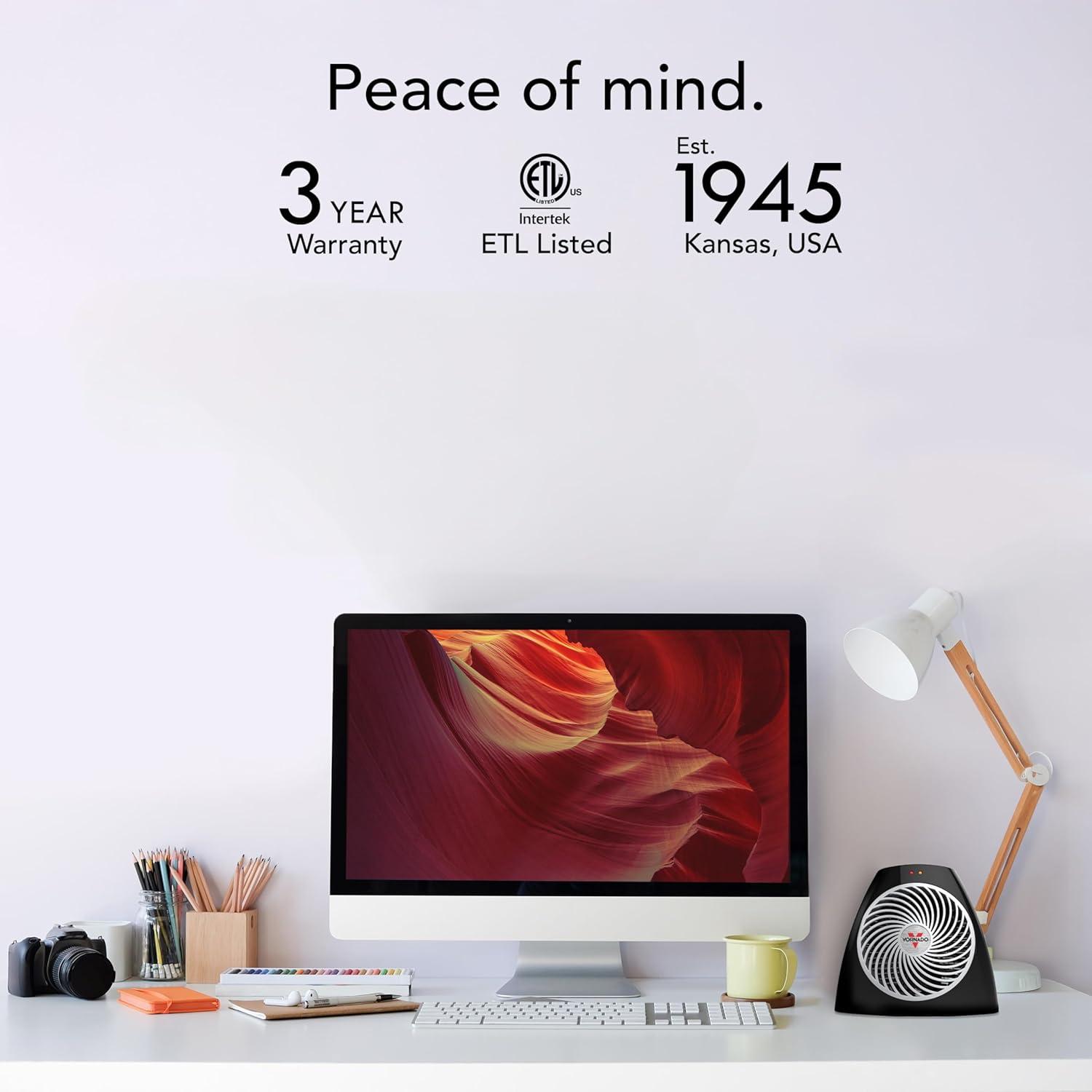 imageVornado VH202 2025 Personal Space Heater Advanced Safety Features 2 Heat Settings Direct Heating Fan Only Setting CoolTouch Exterior Signature Vortex Heat Circulation Gentle Heating BlackVH202 2024 Model