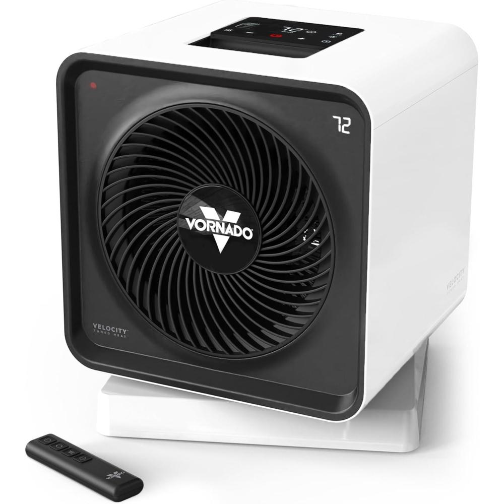 imageVornado Velocity CUBE 5 OSC Whole Room Space Heater with 70 Oscillation Remote Control Vortex Heat Circulation LED Touch Controls 112 Hour Timer Advanced Safety AutoClimate Control White